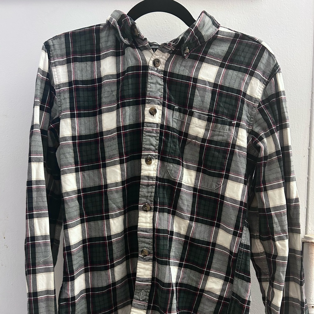 Eddie Bauer Black, White and Green Plaid Button-Down Shirt